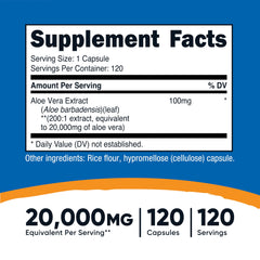 Label showing 200-1 Aloe Vera extract per capsule