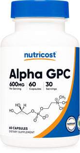 Front packaging of Nutricost Alpha GPC 600mg 60 vegetarian capsules