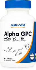 Front packaging of Nutricost Alpha GPC 600mg 60 vegetarian capsules