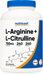 Nutricost L-Arginine L-Citrulline Complex 750mg bottle with 240 capsules - Non-GMO