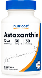 Front view of Nutricost Astaxanthin 12mg 30 softgels bottle