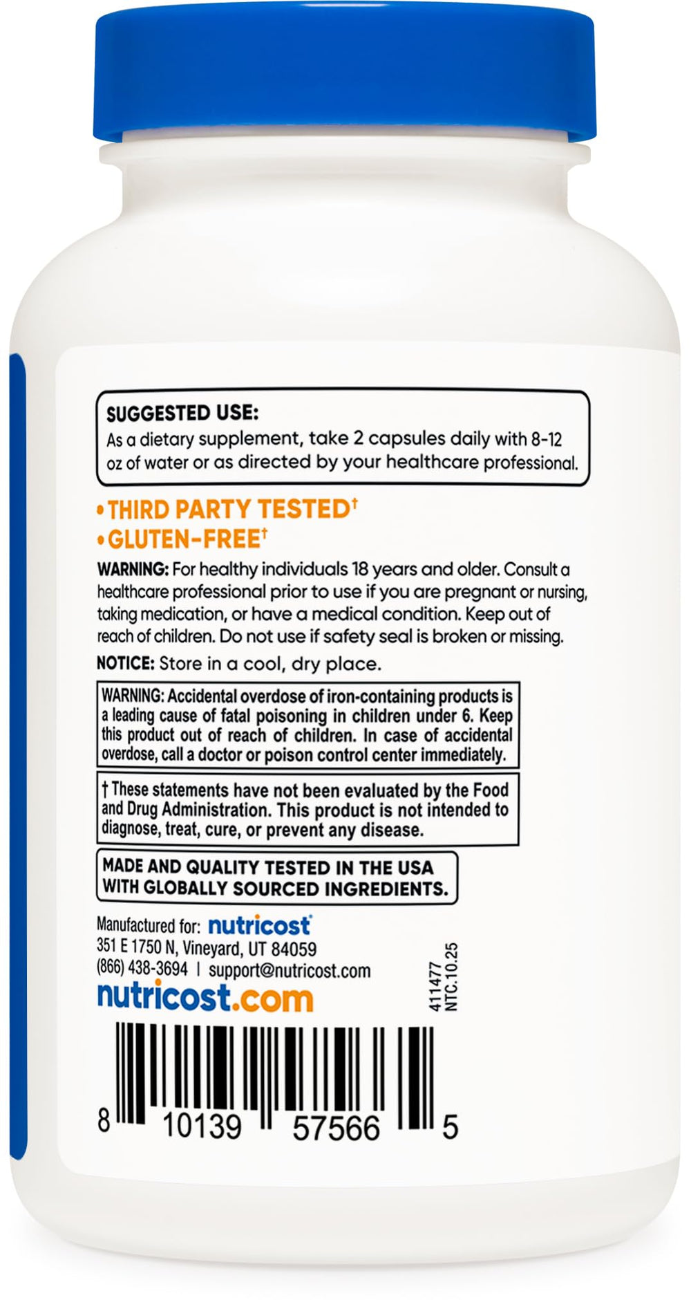 Close-up of B vitamin capsules in Nutricost bottle