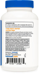 Close-up of B vitamin capsules in Nutricost bottle