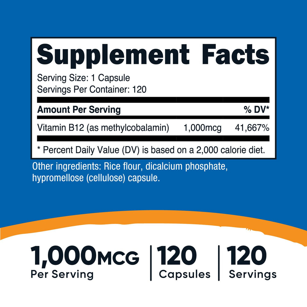 Close-up of a single Vitamin B12 1000mcg capsule