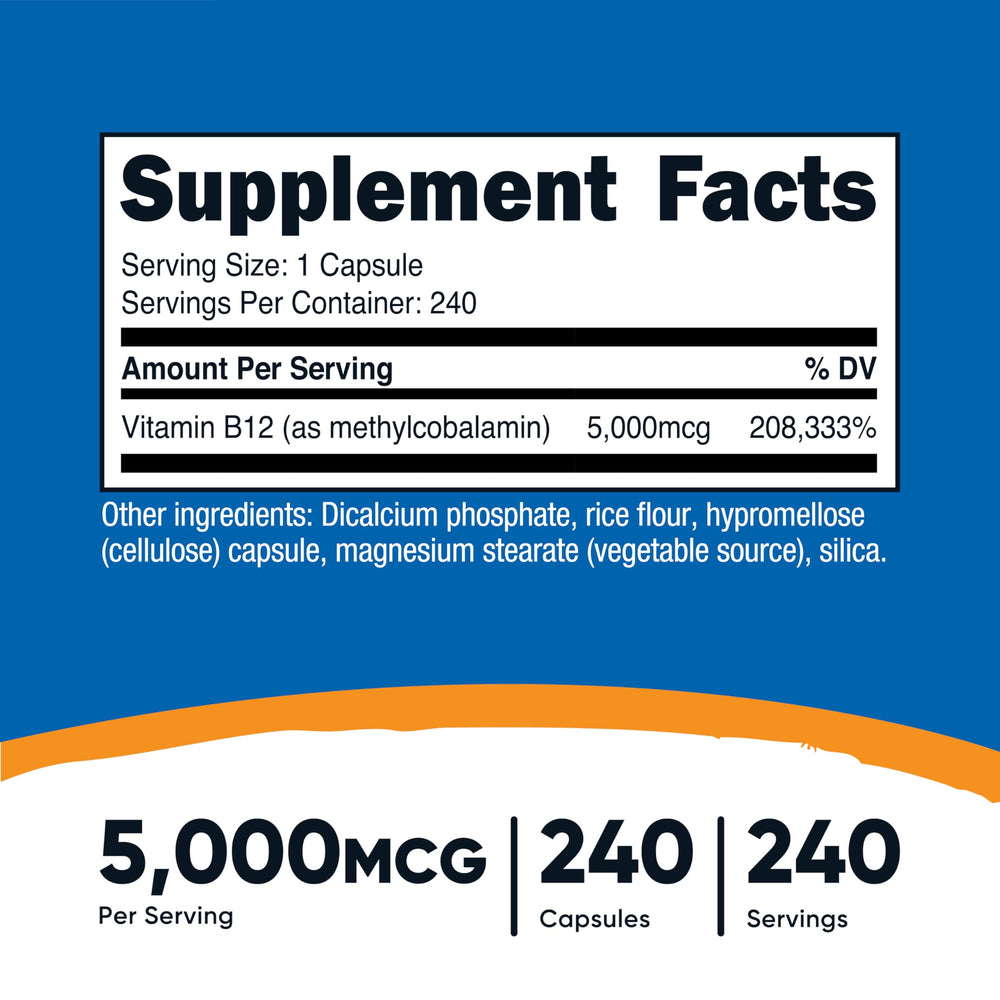 Close-up of Nutricost B12 5000mcg capsules