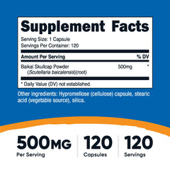 Baikal Skullcap 500mg Ingredient Label
