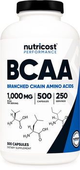 Nutricost BCAA 1000mg bottle with 500 capsules