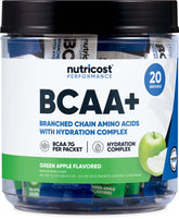 Nutricost BCAA+ Hydration Green Apple packaging front with 20 stickpacks