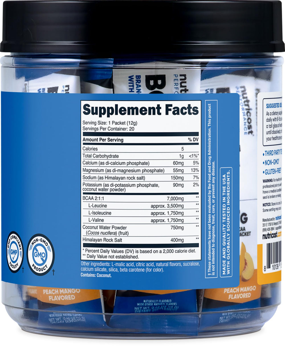Peach Mango hydration graphics for Nutricost BCAA+ Hydration