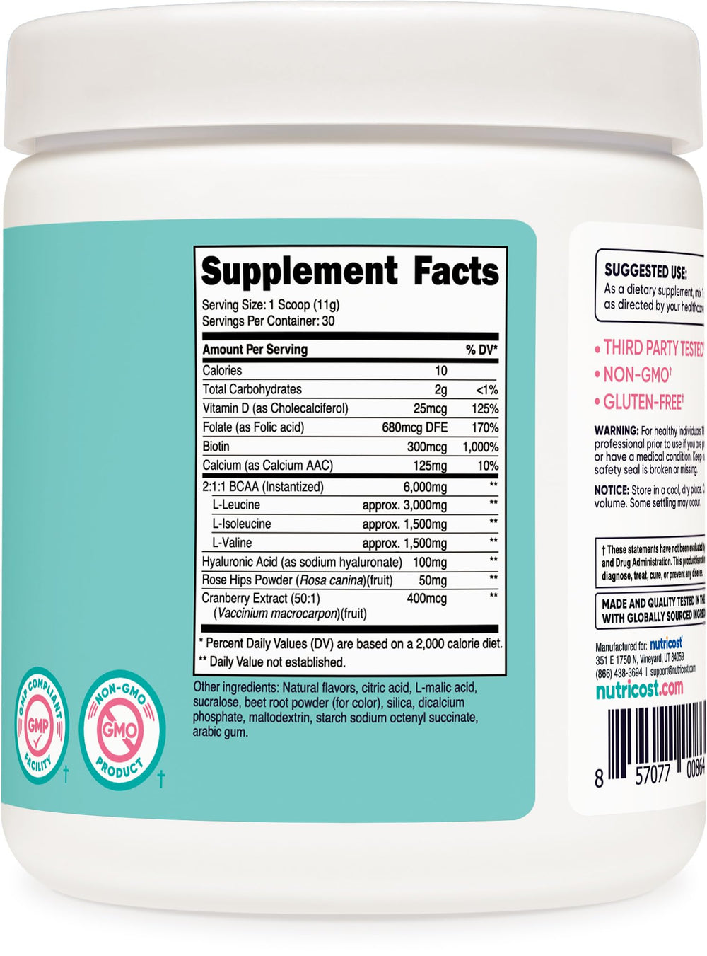 GMP compliant facility label with ingredients and safety marks