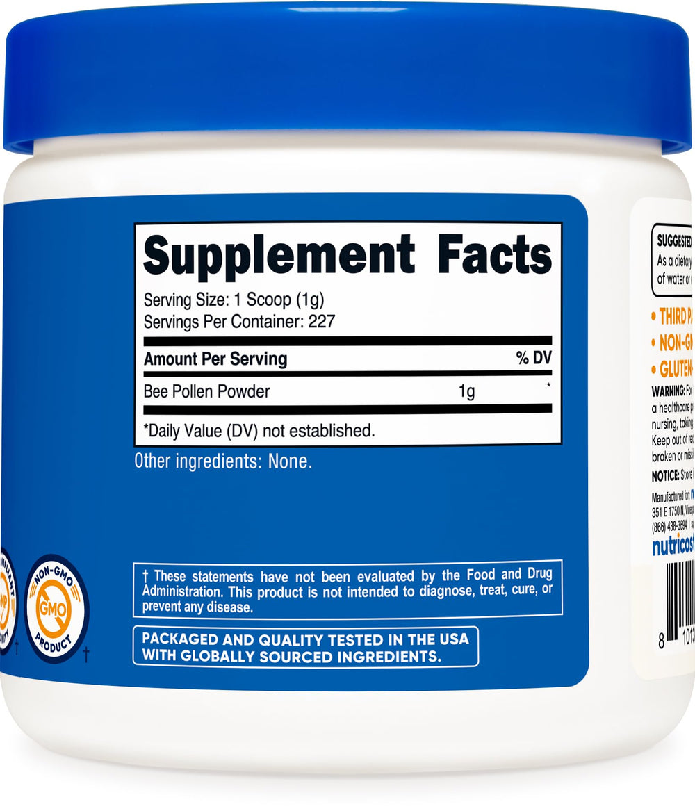 Nutrition facts panel of Nutricost Bee Pollen Powder