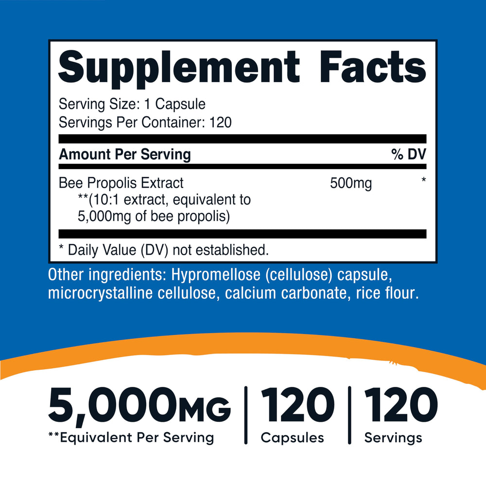 Close-up of Nutricost Bee Propolis 10:1 Extract bottle label