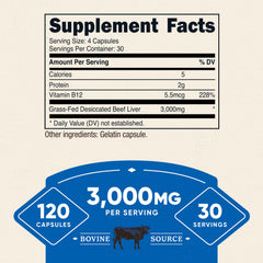 Desiccated beef liver capsules 750 mg per capsule (3000 mg per serving) detail