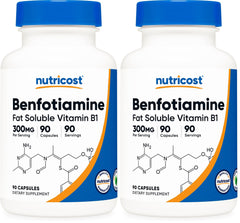 Nutricost Benfotiamine 300mg bottle – pack of 2, 90 capsules per bottle