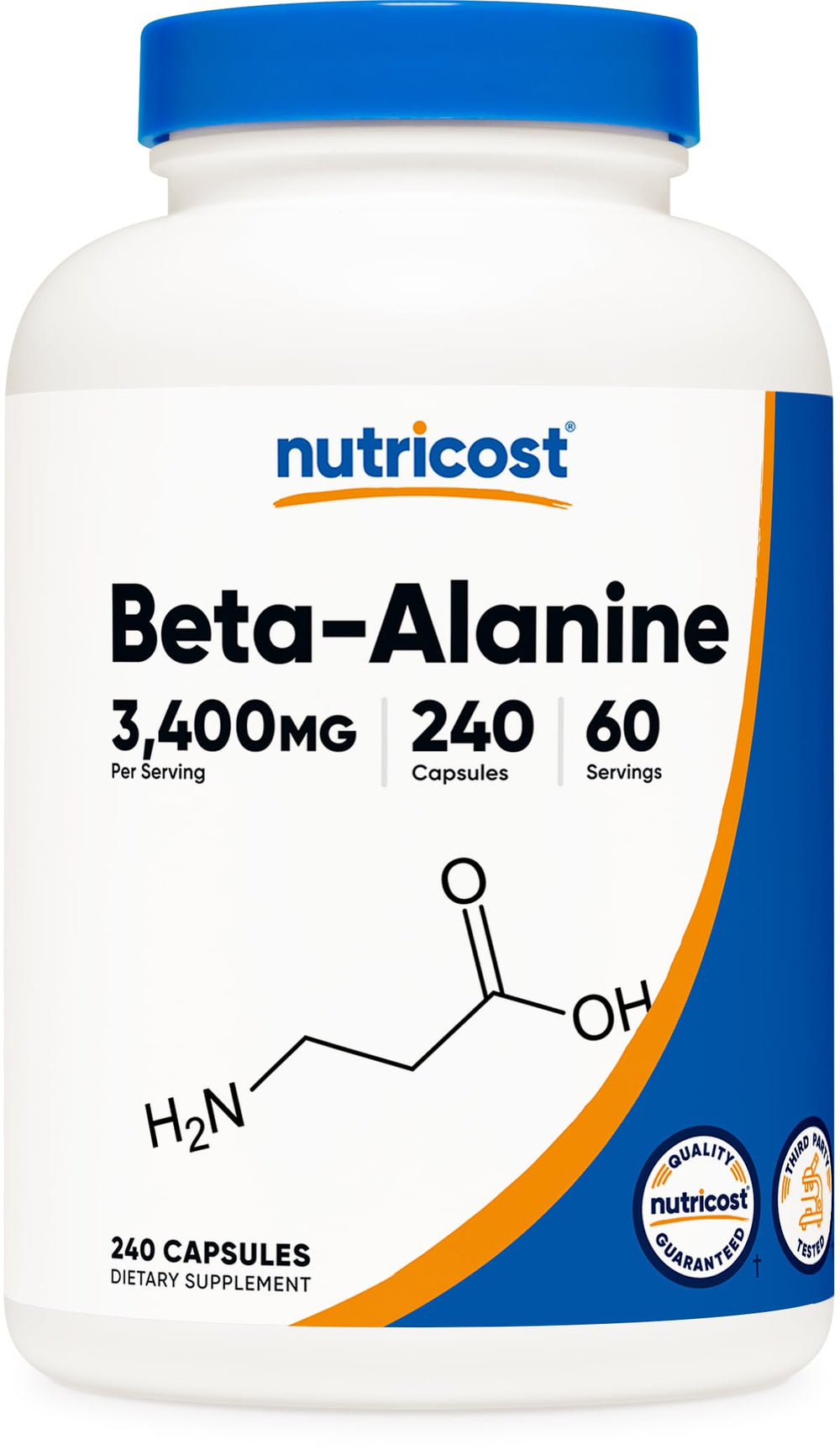 Nutricost Beta-Alanine capsules bottle label showing 3400 mg per serving