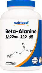 Nutricost Beta-Alanine capsules bottle label showing 3400 mg per serving