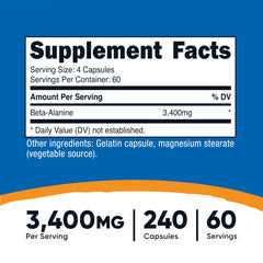 Close-up of Nutricost Beta-Alanine capsules (850 mg per capsule)