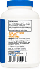 Nutrition facts label on Nutricost Beta-Alanine bottle