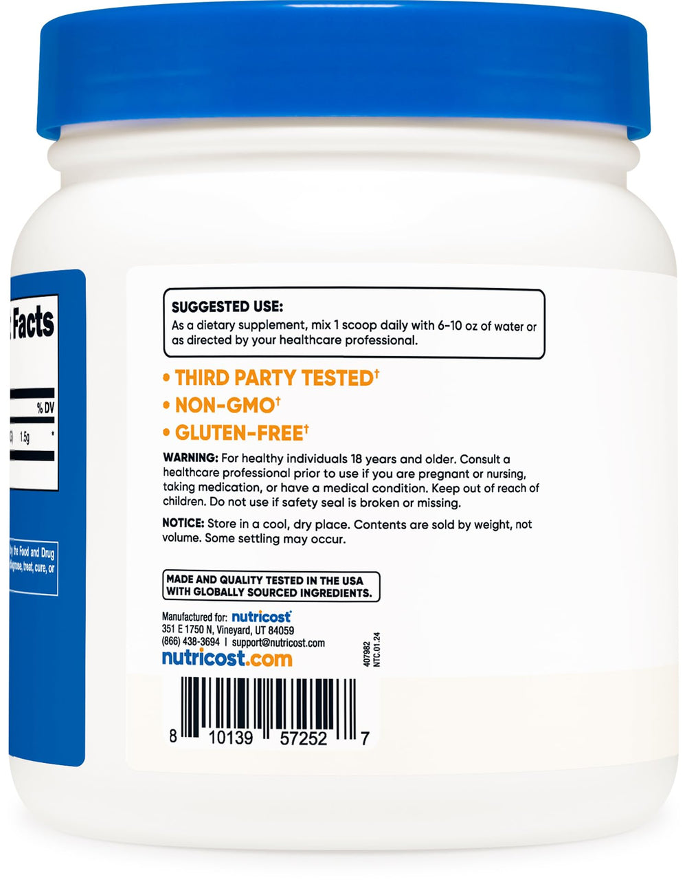 Vegetarian, Non-GMO, Gluten Free badges on bottle