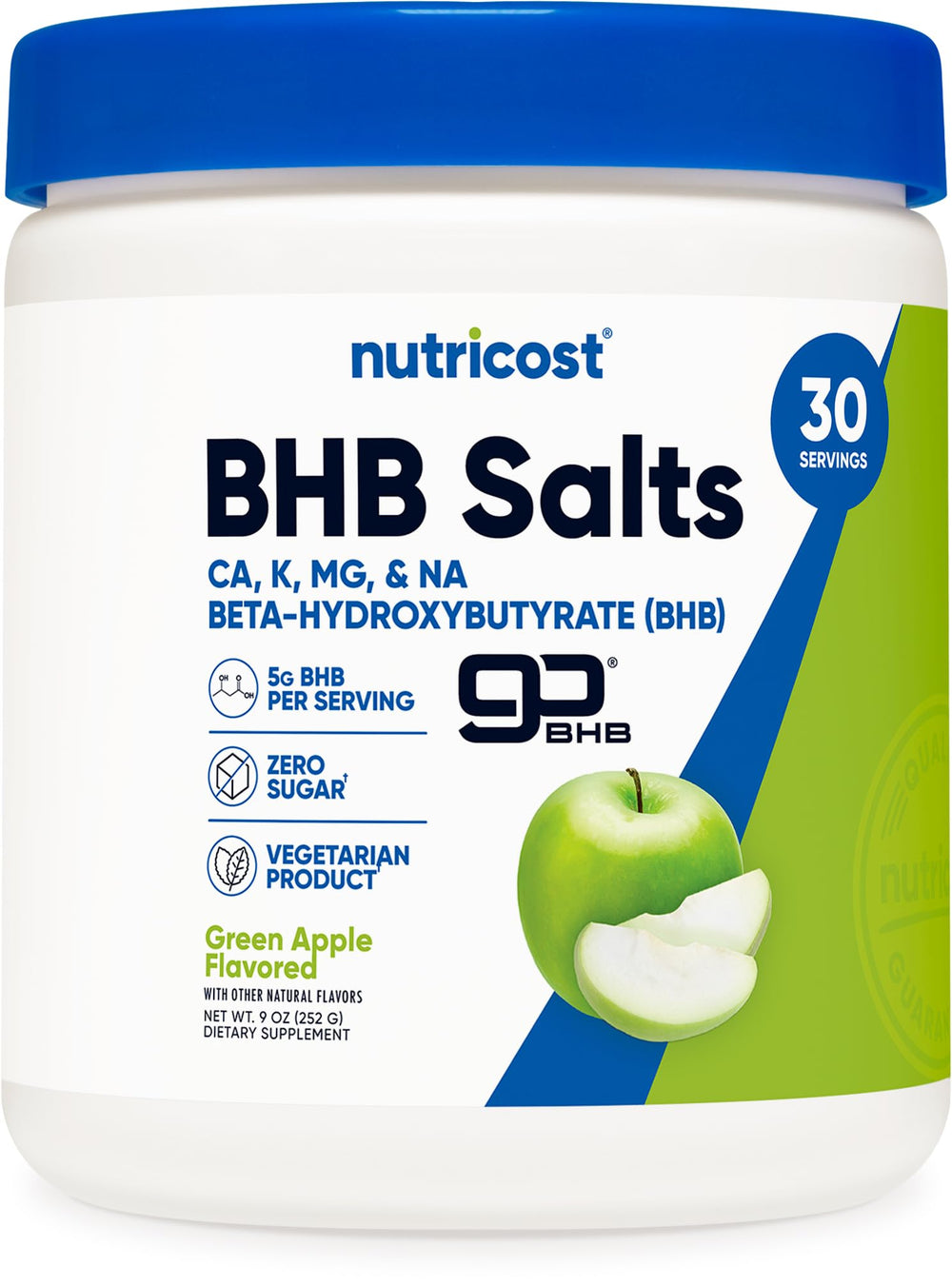 Nutricost BHB Salts Drink Mix Green Apple flavor bottle front