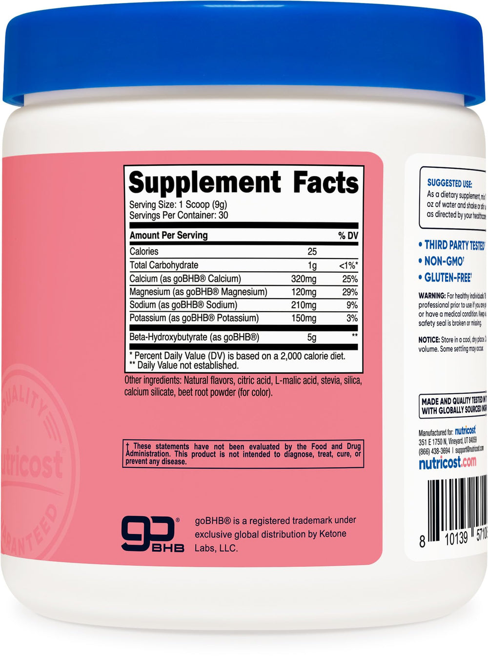 Prepared glass of Strawberry Lemonade Nutricost BHB Salts Drink Mix