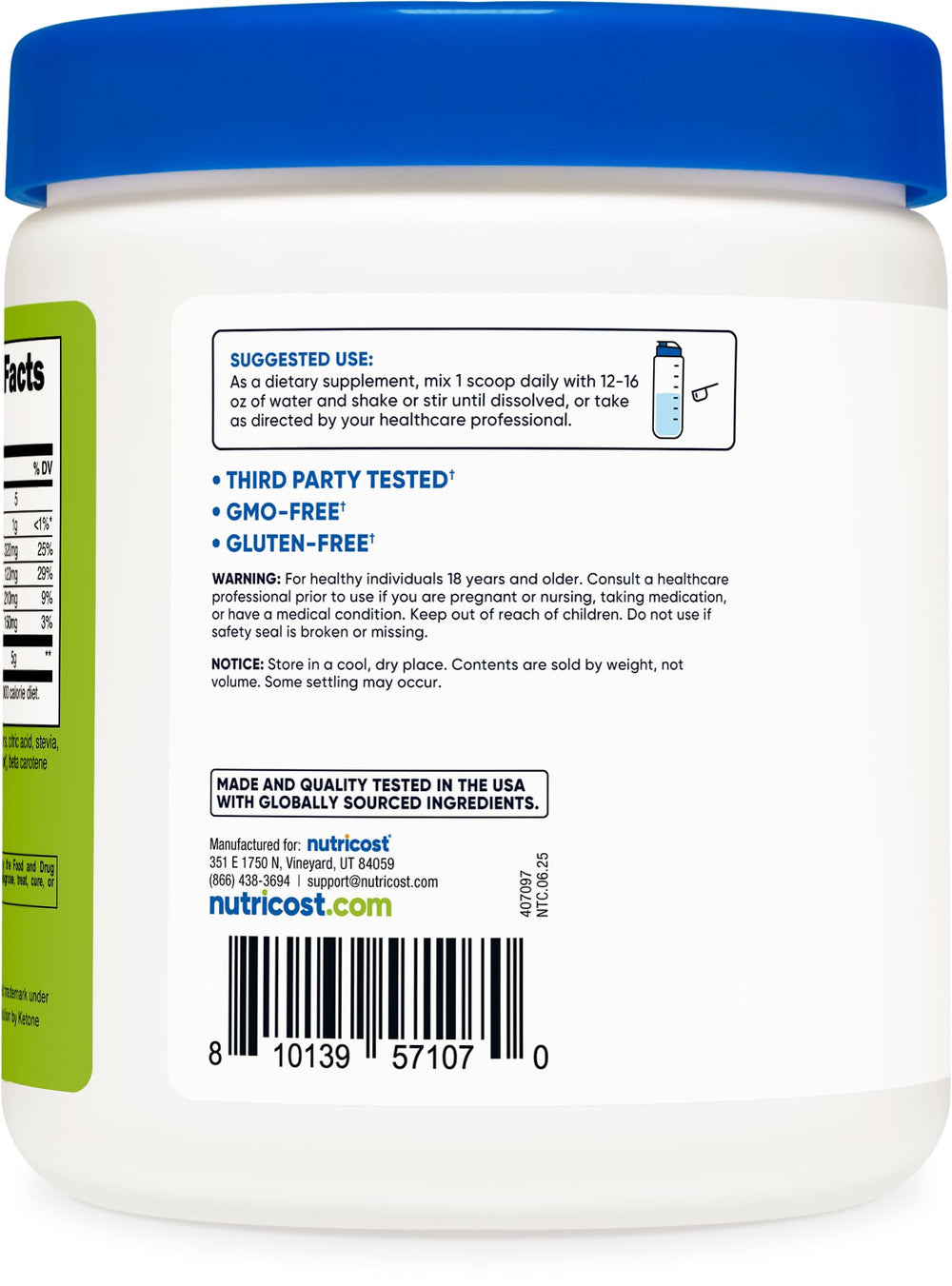 Nutricost scoop on scale showing 5g BHB per serving accuracy benefit