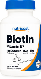 Nutricost Biotin 10,000 mcg bottle - gluten free and non-GMO