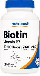 Nutricost Biotin 10,000 mcg bottle label
