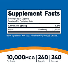 Front view of Nutricost Biotin bottle