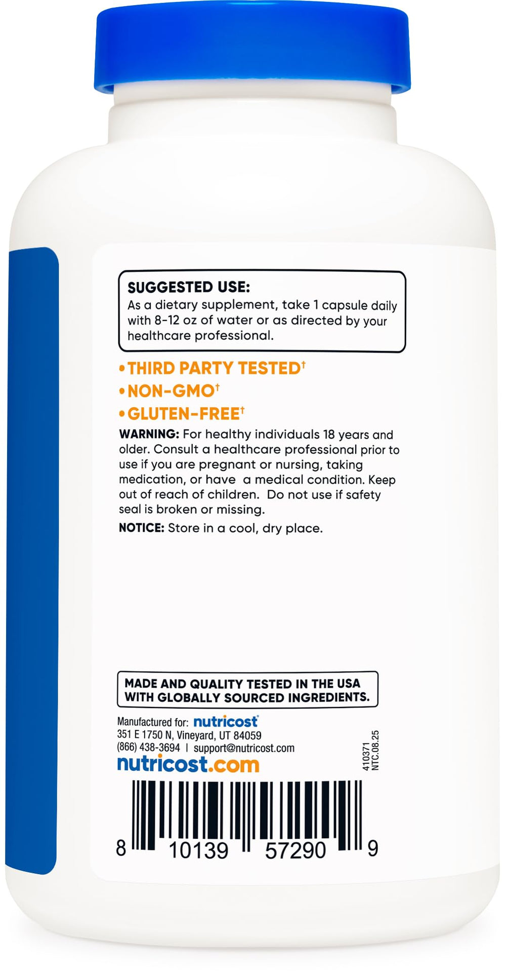 Non-GMO and Gluten Free labels on Nutricost Black Cohosh packaging