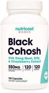 Front view of Nutricost Black Cohosh for Women 660mg bottle, 120 veggie caps
