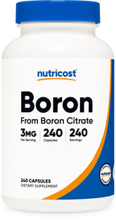 Nutricost Boron 3mg bottle with 240 vegetarian capsules