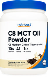 Nutricost C8 MCT Oil Powder Vanilla 1lb container