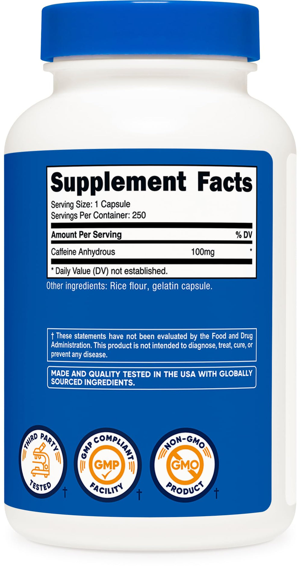 Third-party tested Nutricost caffeine capsules
