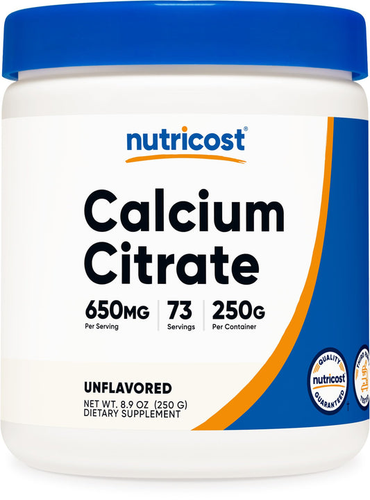Front view of Nutricost Calcium Citrate Powder 250 g unflavored