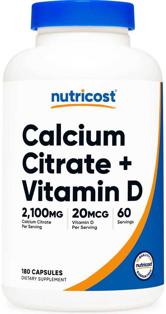 Nutricost Calcium Citrate + Vitamin D bottle – 180 vegetarian capsules