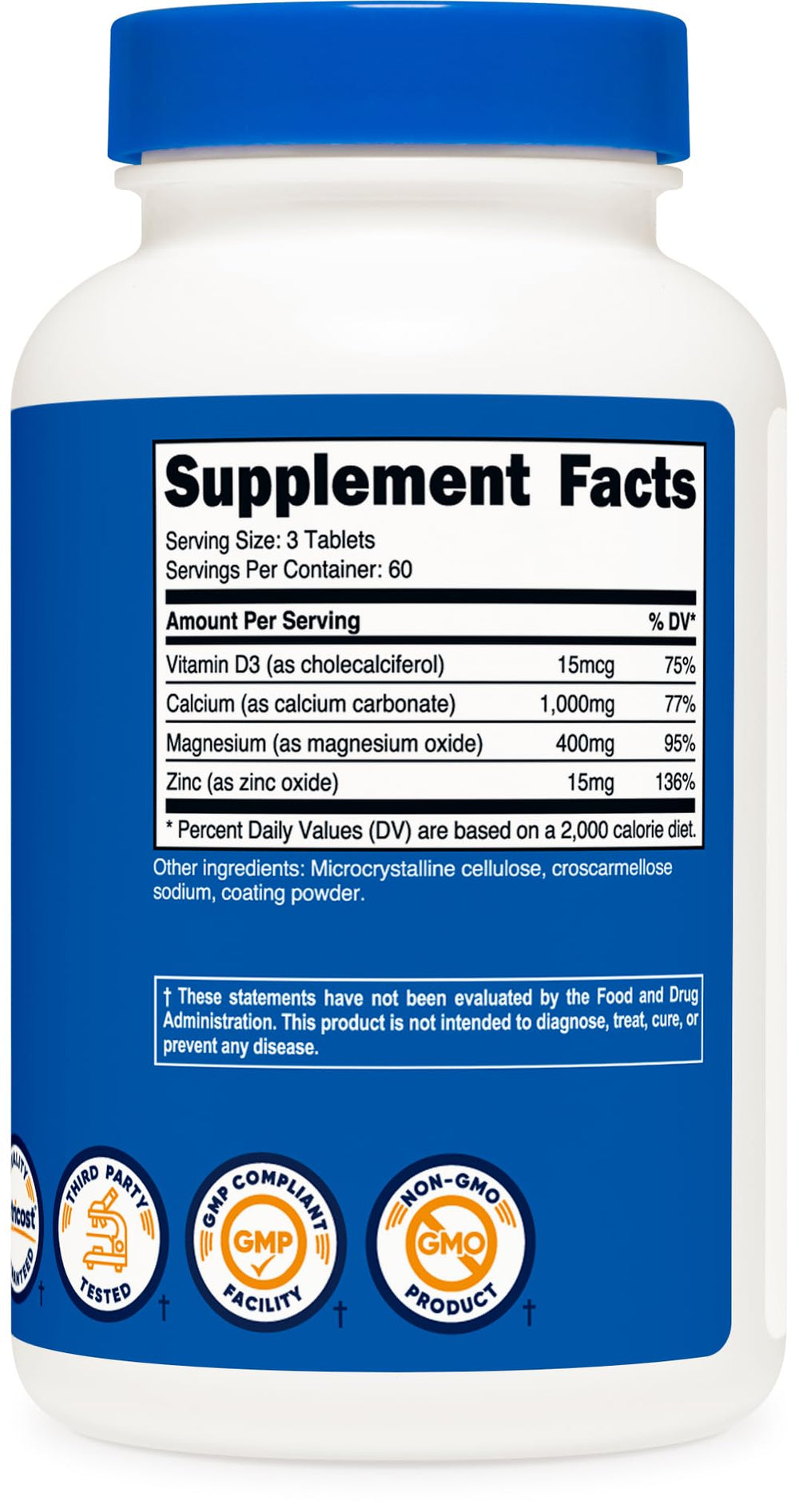 Nutricost Calcium Magnesium Zinc Tablets bottle and packaging photo