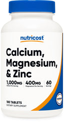 Front view of Nutricost Calcium Magnesium Zinc Tablets bottle