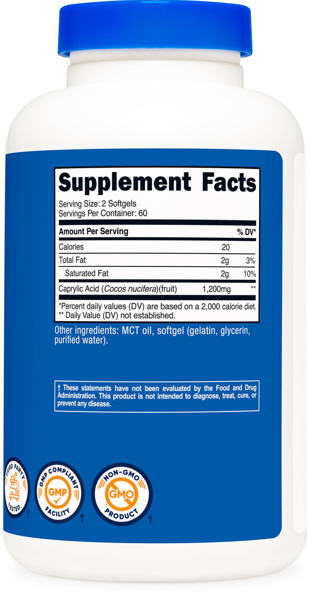 USA-made Nutricost Caprylic Acid 1200mg packaging