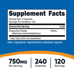 Close up of Nutricost Chamomile 750mg label