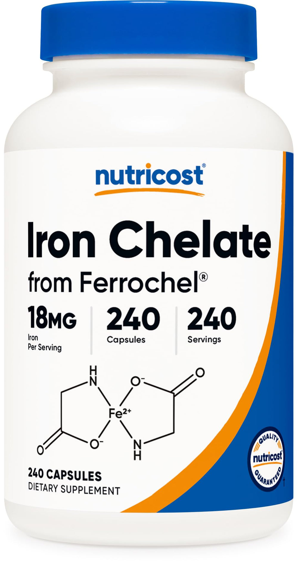Nutricost Chelated Iron 18mg bottle with 240 capsules