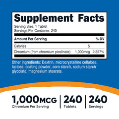 Nutricost Chromium 1000mcg bottle back label