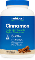 Nutricost Cinnamon Capsules bottle label showing 240 capsules and 1200mg per serving