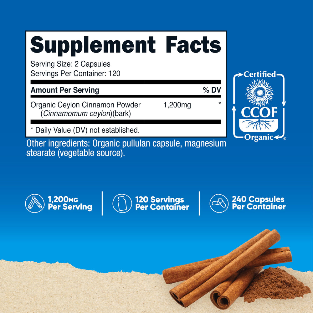 Close-up of Nutricost Cinnamon Capsules bottle and label