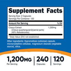 Bottle and 240 capsules with label displaying 1,200 mg per serving