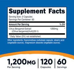 Close-up of Nutricost Citrus Bergamot label showing 25:1 extract