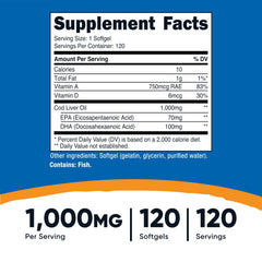 Non-GMO and gluten free Nutricost cod liver oil label