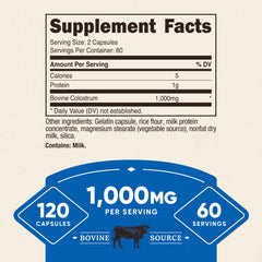 Back of Nutricost Colostrum bottle showing supplement facts