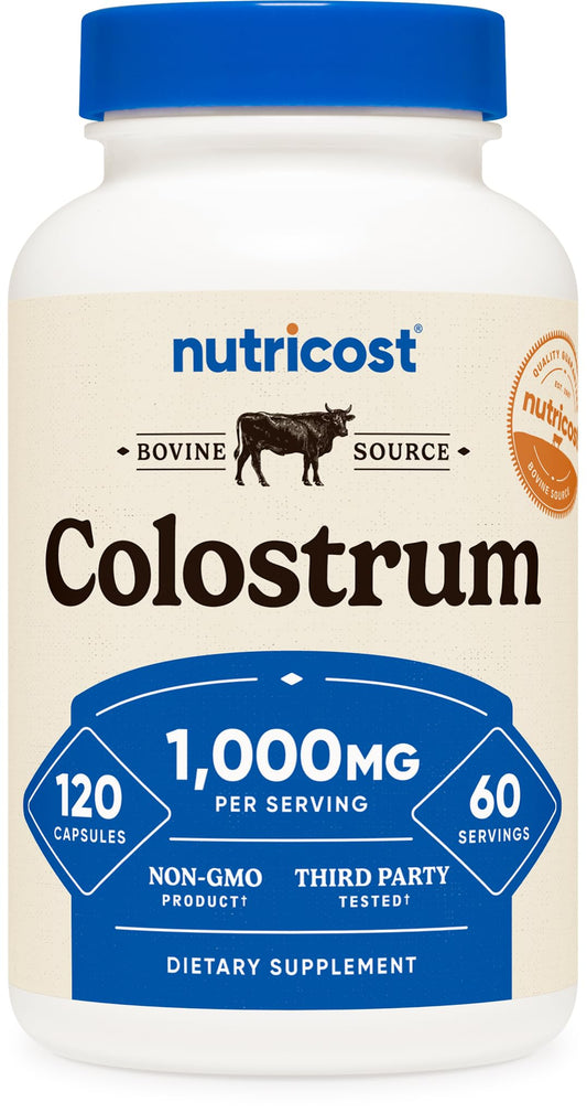 Front view of Nutricost Colostrum 1000mg bottle