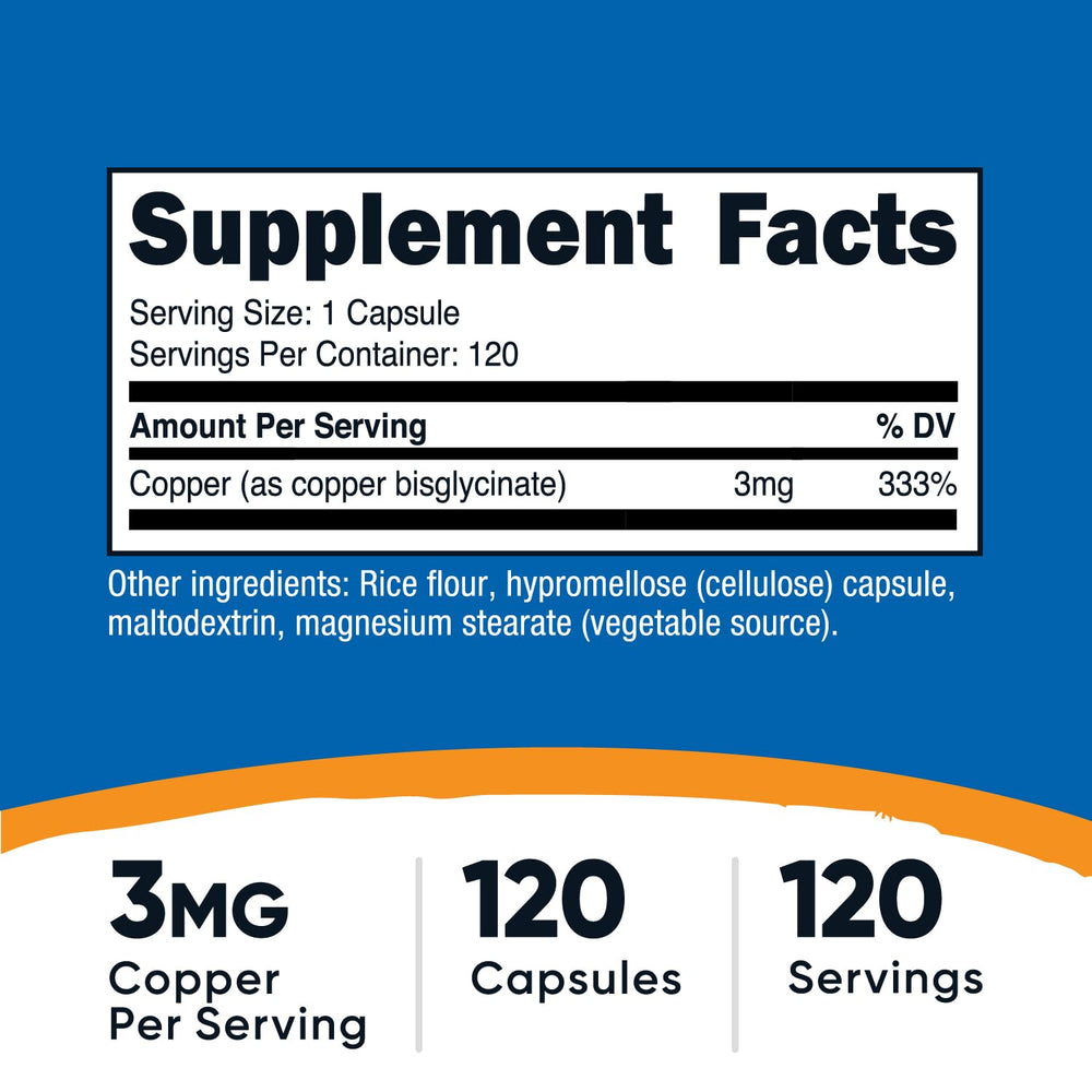 Serving size showing 3 mg copper glycinate per capsule